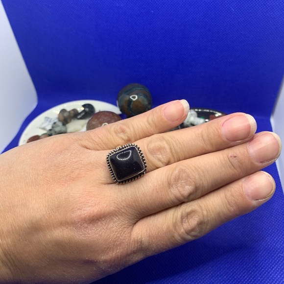 Sparkling Blue Goldstone Ring! .925 Sterling Silver Plated, Size 8.5 - Picture 6 of 15